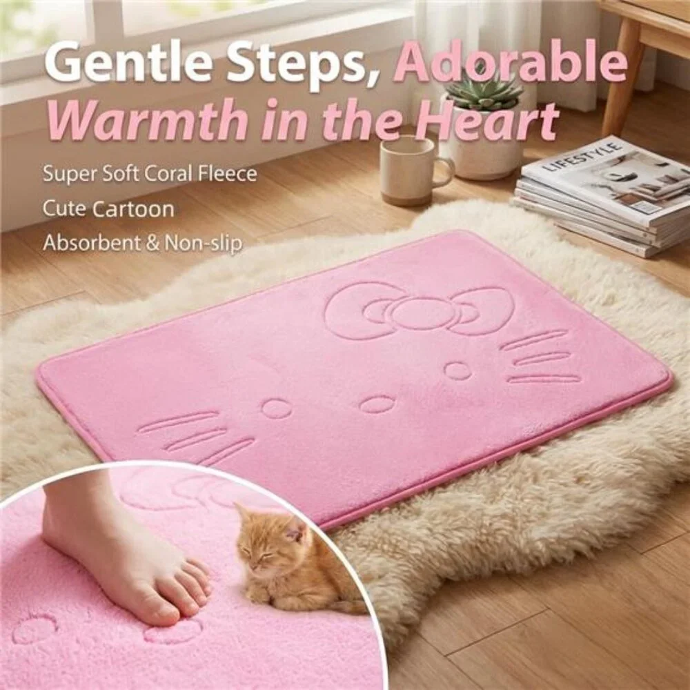Pink Cartoon Memory Foam Bath Mat Non Slip Absorbent Rug Bathroom Bedroom Door